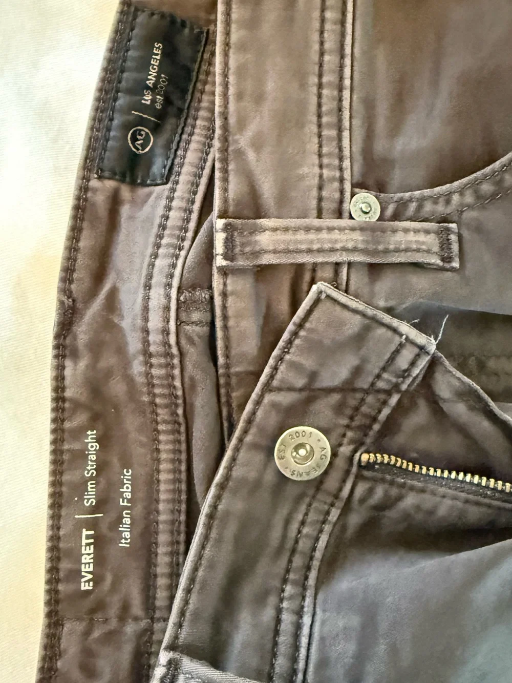 AG Everett Slim Straight Brown Sateen Pants 31x34 Like New